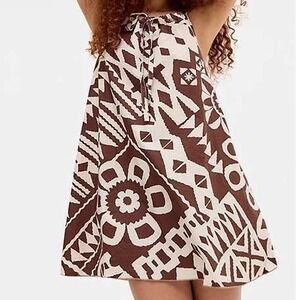 NWT BDG Eva‎ Tie-Front Ruched Strap Trapeze Mini Tunic Dress Brown White XXS